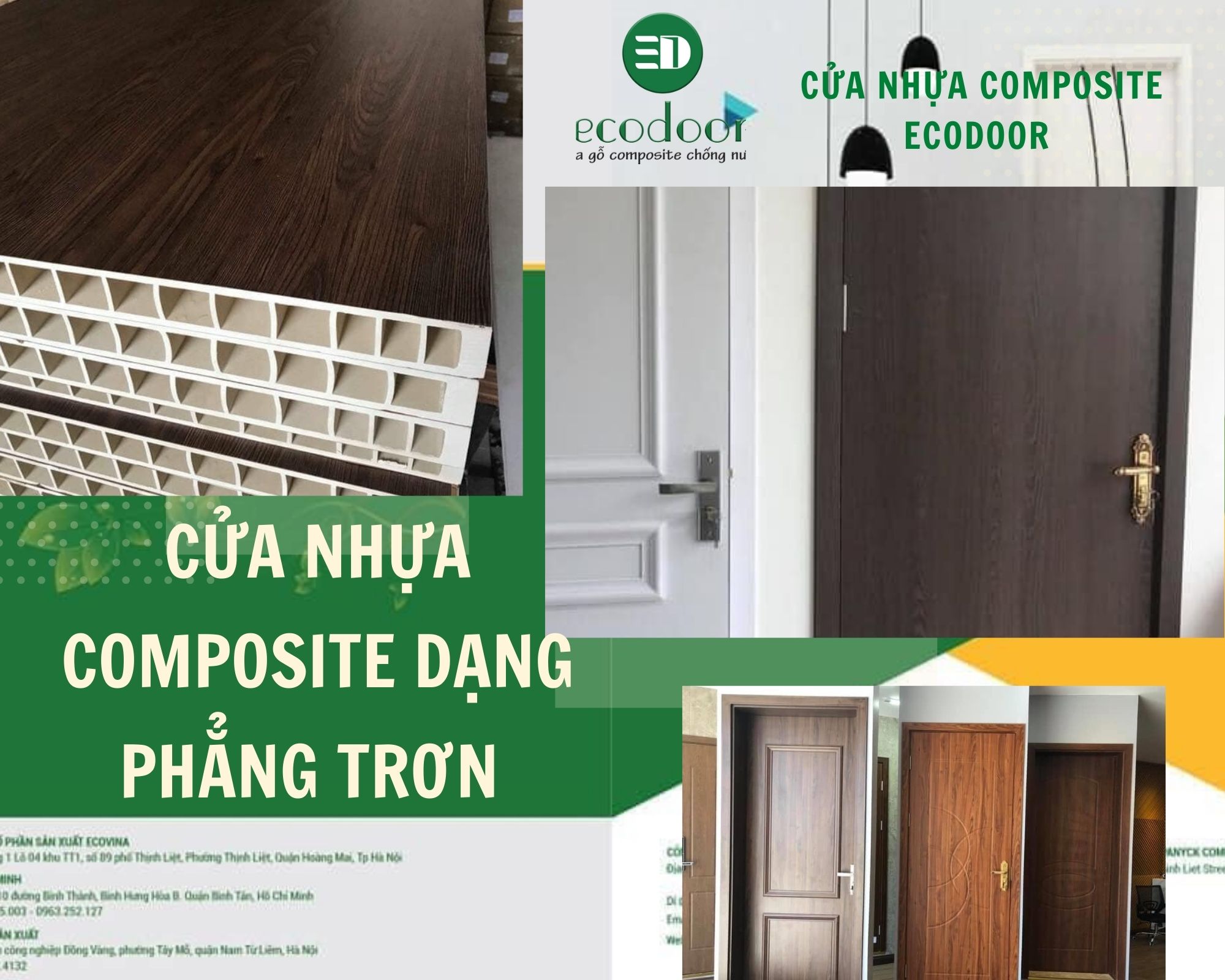 Cửa nhựa composite phẳng trơn vân gỗ đa dạng màu sắc .