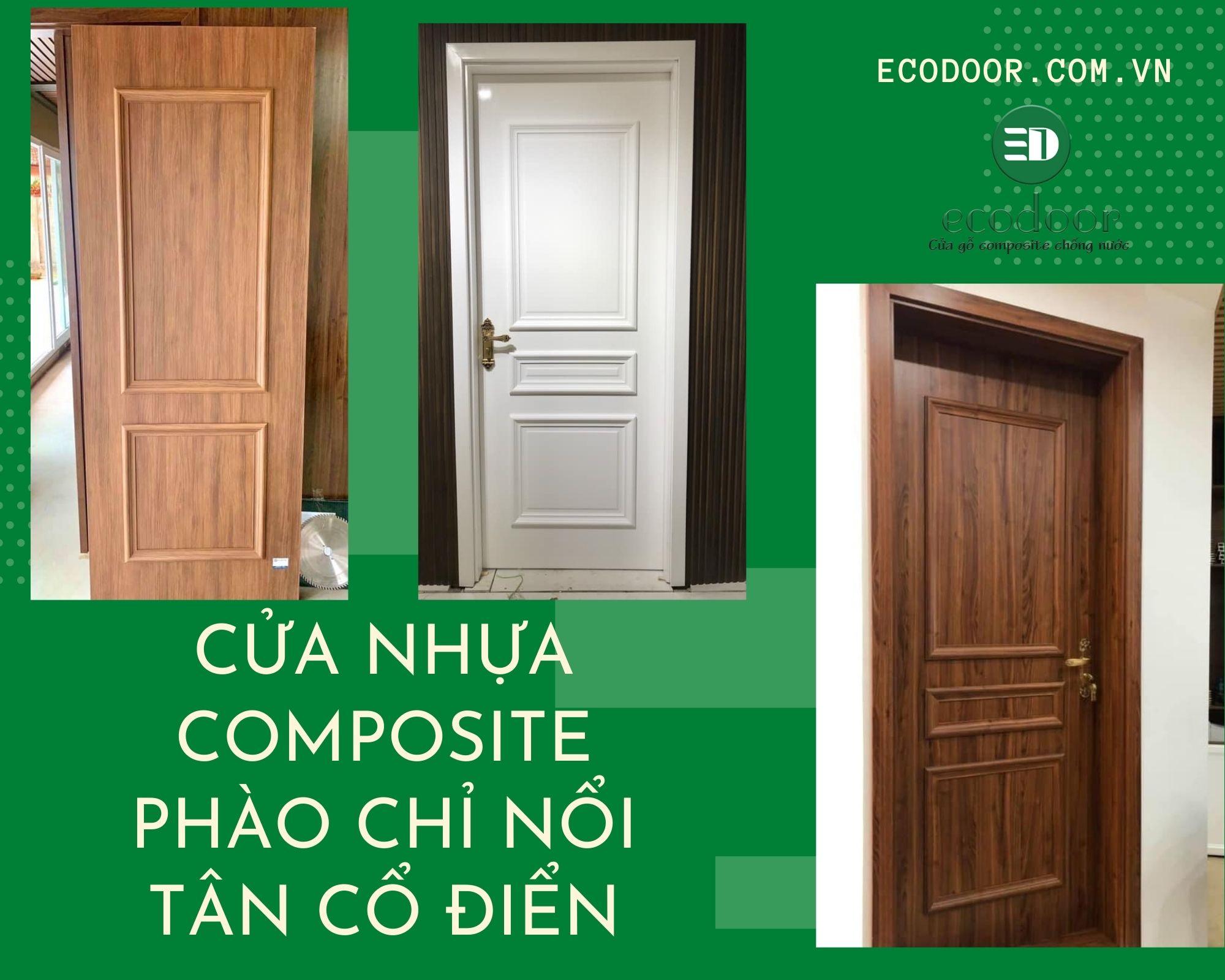 Cửa gỗ nhựa composite phào chỉ nổi tân cổ điển sang trọng